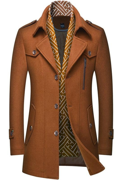 Winter Autumn Men's Wool Blends Coats Casual Thick Windproof Scarf Cotton Wool Long Jacket male Warm Business Jackets