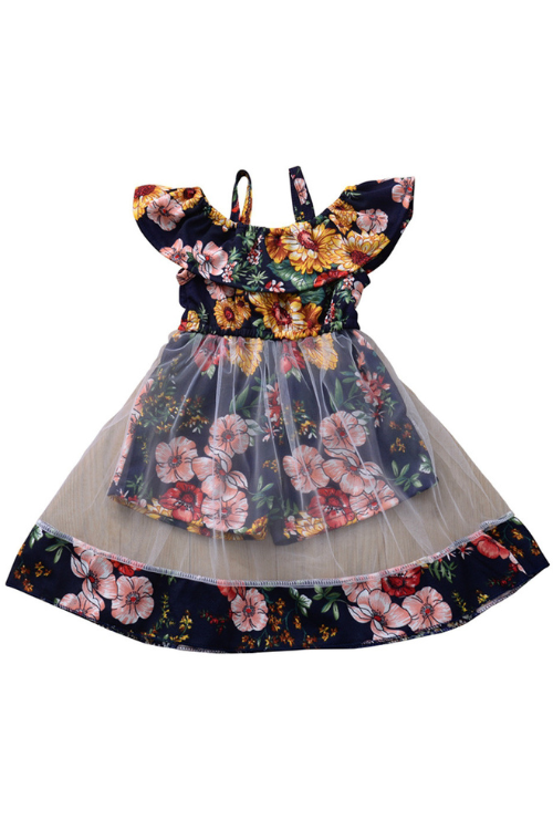 Summer Infant Baby Girls Flower Print Ruffle Dress Sleeveless Mesh Suspender Dresses Sundress Princess Dresses Baby Girl Clothes