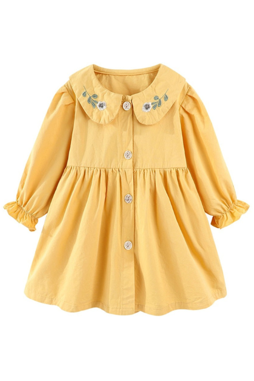 Toddler Girls Dresses Button Front Floral Peter Pan Collar Girl Spring Dress Cute Ruffle Long Sleeve Kids Clothes