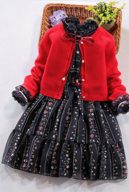 Ensemble de vêtements pour filles, pull à manches longues, manteau en coton + robe, costume cardigan deux pièces, nouvelle collection automne hiver pour enfants