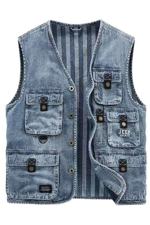 Denim Vest Jacket Men Clothing Casual Jean Black Coats Vests For Men Winter Multi-pocket Sleeveless Work Vest