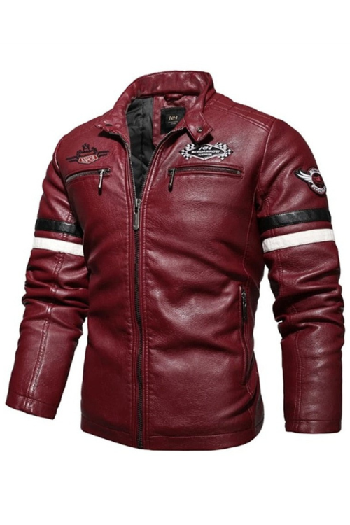 Men Leather Jacket Embroidered Stitching Motorcycle Male Jacket Autumn Winter Thin Streetwear Coats For Men