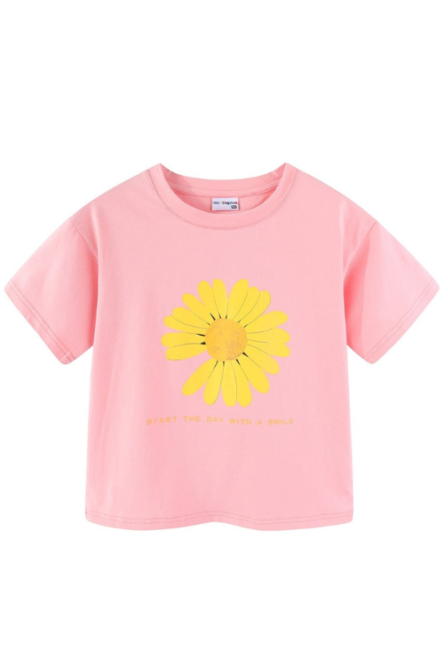 Girls Clothes Daisy Flower Striped Drop Shoulder T-shirts for Girls Clothing Short Sleeve Tops Kids T-Shirt Summer