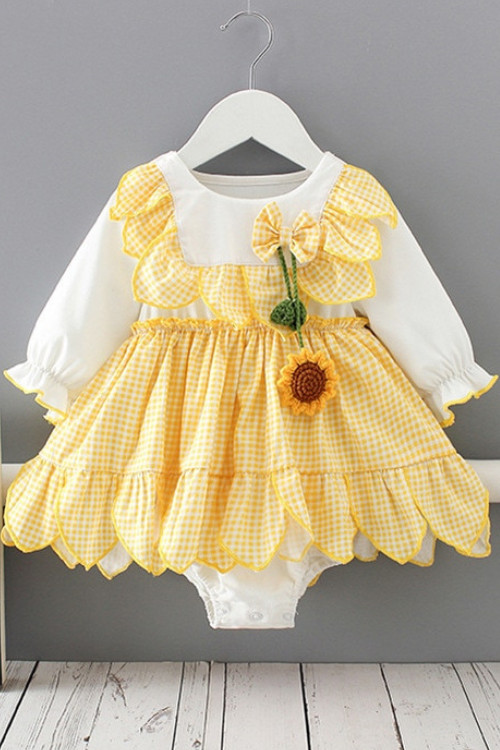 Baby Autumn Clothing Newborn Baby Girls Clothes Plaid Bodysuit Playsuit Jumpsuit Outfits Sunsuit with Sunflowers 0-2Y