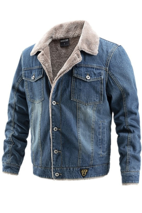 Velvet Thick Denim Jacket Men Casual Lapel Cotton Jeans Jacket Men Fur Collar Warm Winter Mens Jackets And Coats