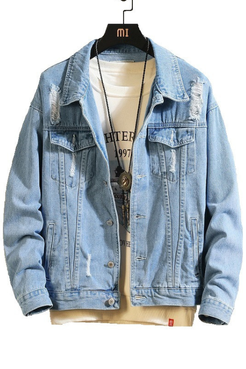 Men's Denim Jackets Male Trendy Ripped Denim Bomber Coats Men Outwear Windbreaker Cowboy Jean Jackets Clothing