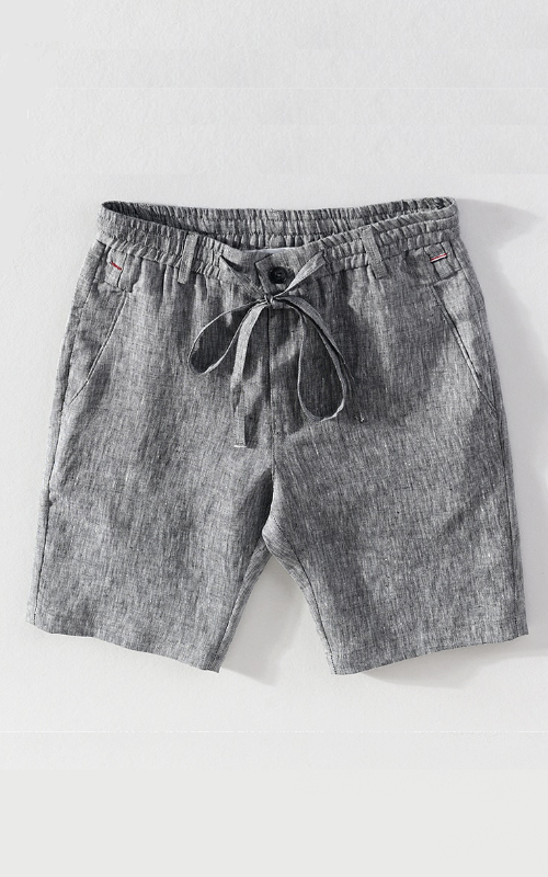 Linen Summer Shorts for Men Casual Solid Boardshorts Male Classic Drawstring Shorts Clothing