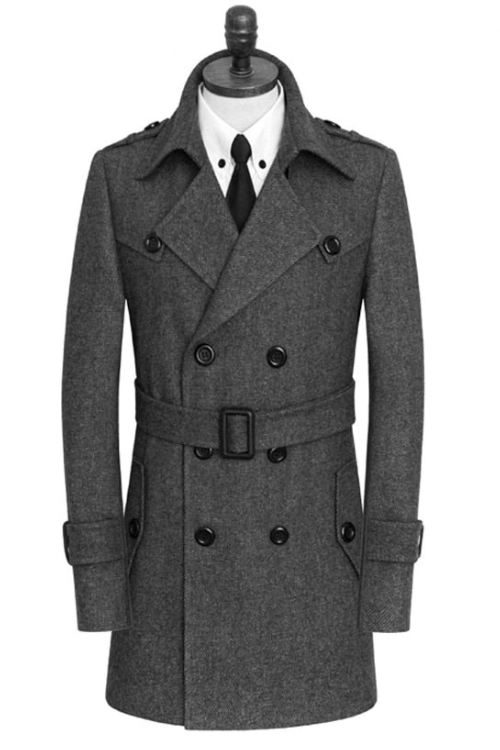 Men woolen jackets elegant double button trench coat stylish breathable wool blends windbreaker