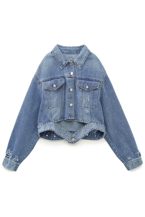 High Street Burrs Sashes Washed Loose Denim Jacket Coat Women