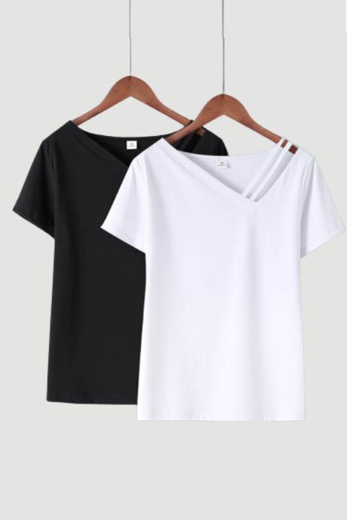 Women Sweetshirts Short sleeve womens clothing Black white T-shirts for Girls Skew Collar Summer Clothes Design Woman clothes