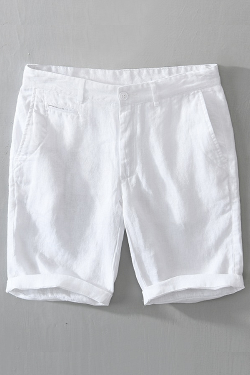 Linen Shorts for Men Summer Solid White Loose Holiday Shorts Man Casual Button Fly Short Pants