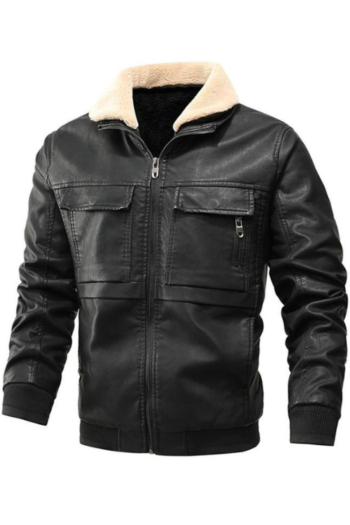 Veste en cuir pour hommes hiver polaire col coupe-vent en cuir manteaux hommes Slim Fit Faux cuir moto vestes vêtements