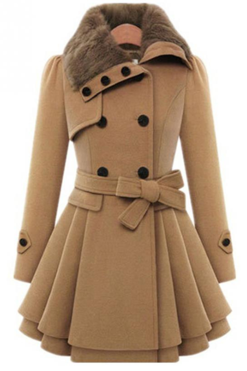 Women Autumn And Winter Long Sleeve Lapel Collar Thicken Medium Length Coat