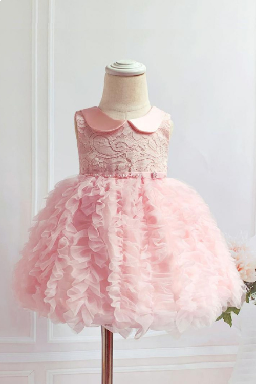 Baby Girls Fluffy Bow Princess Dress Toddler Kids Birthday Party Tulle Dresses Children Pink Lolita Ball Gown