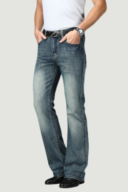 Mens Four Seasons New High-Waist Flared Jeans High-Quality Loose Wide-Leg Casual Pants