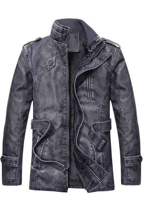 Vintage hommes vestes en cuir automne hiver nouveau décontracté moto en cuir veste hommes long épaissir fausse fourrure manteaux