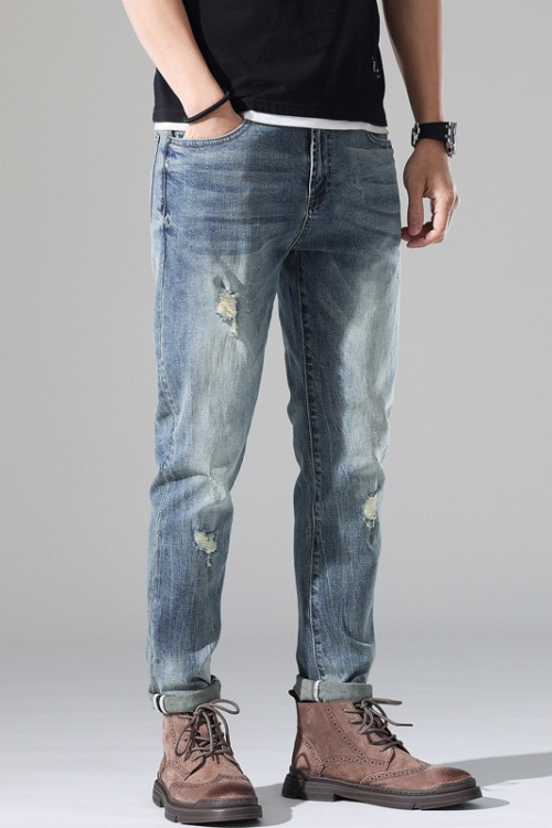 Men Spring And Summer High-Quality Classic Straight Jeans Mid-Waist