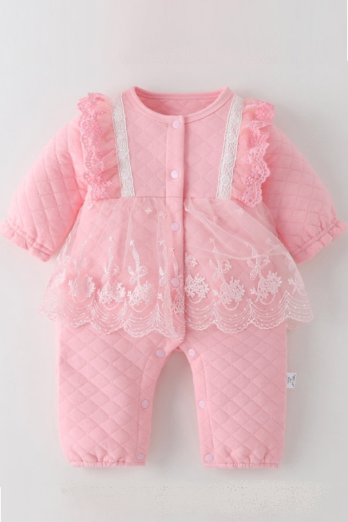 Spring and Autumn Children Clothing Splicing Net Yarn Kids Jumpsuit Long Sleeve Bodysuits Baby Girl Romper Infant One-pieces