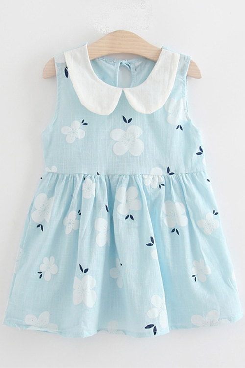 Baby Girl Sleeveless Flower Print Cotton and Linen floral Dress Baby Girl Spring Summer Party and Usual dresses