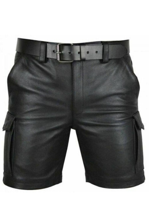 Summer Men Leather Shorts Elastic Outerwear Short Pants Male Faux Leather Shorts