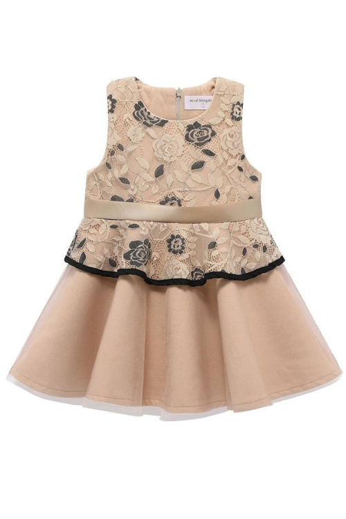 Faux Wool Lace Trim Girl Sleeveless Dress Elegant Kids Clothes Girls Princess Dresses Autumn Winter