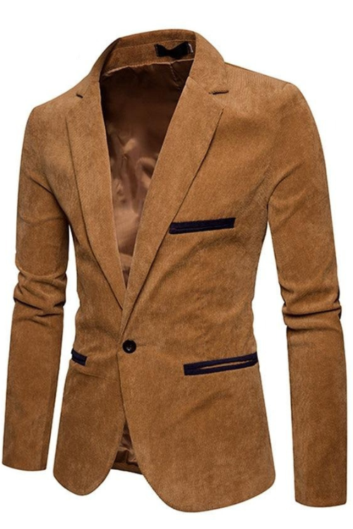 New Casual Men Blazer Corduroy Patchwork Mens Business One Button Slim Fit Male Suits Jacket Blazers