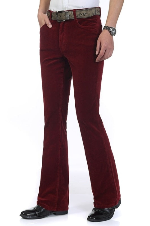 Spring Autumn Mens Smart Casual Corduroy Pants Flares Male Mid Waist Bell-Bottom Trousers