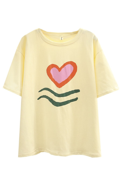 Women T-Shirt Cotton Summer Casual Heart Short Sleeves Tops