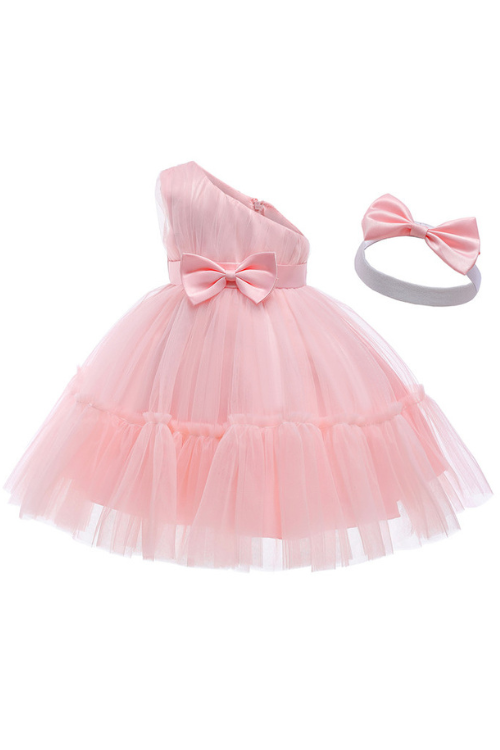 Baby Girls Birthday Dress For Newborn Baptism Pink Clothes Toddler Kid One Shoulder Elegant