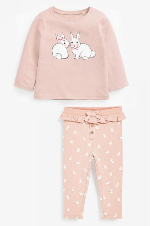 Baby Girls Fall Clothes Autumn Children Set Cotton Two Pieces Suit Toddler Girl Pink Bunny Shirt + Rabbit Print Pants 2-7y