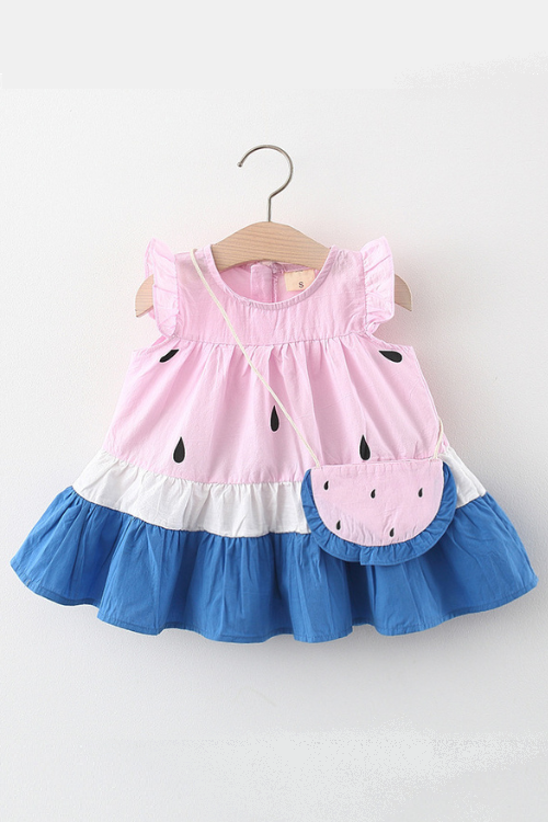 Robe d'été avec sac pour petites filles, tenue de princesse élégante à volants froncés, vêtements décontractés