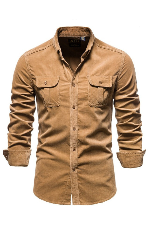 Spring men shirts cotton corduroy mens designer shirts slim pockets business single button