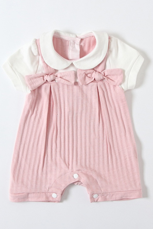 Girls Dress Summer Peter Pan Collar Baby Rompers Cotton Newborn Body Suit Baby Pajama Girls Rompers with Bows 0-2Y