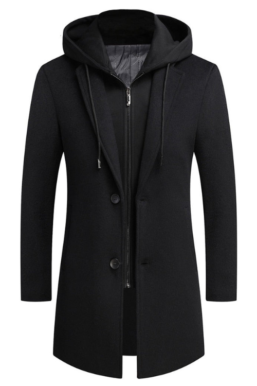 Men Long detachable Hood woolen coat men coat jacket men wool Jacket