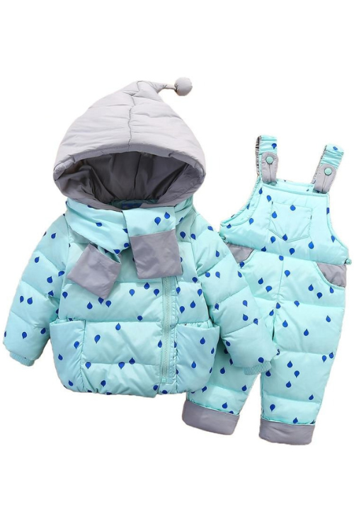 Winter Clothing Set For Boys Girls Dots Dark Down Coat +Overalls Suits Warm Windproof Snowsuit Toddler Children Suit