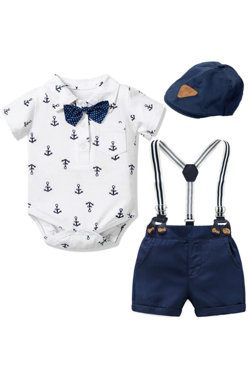 Vêtements pour bébés garçons, barboteuse en coton pour nouveau-né, vêtements courts avec chapeau à nœud papillon, robe d'anniversaire, tenue de fête pour nourrissons garçons