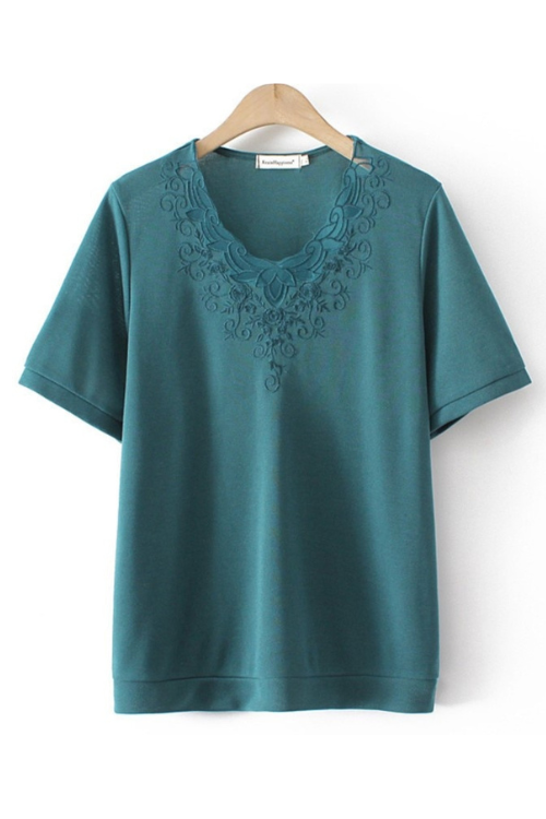 T-Shirt For Women Clothing Ice Knit Embroidery Tops Loose And Casual Curve Tees Summer