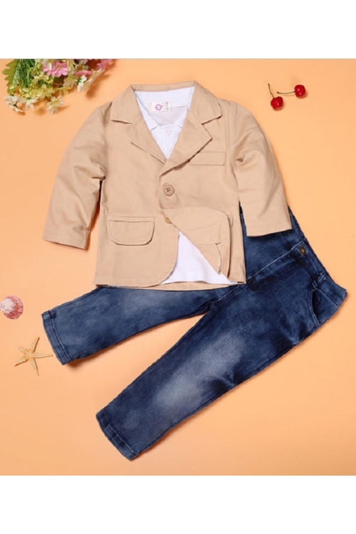 Boys Clothes 3PCS Suits Children 3-Pieces Clothing Set Kids Coat + Shirt + Jean Baby Outfit Jacket Pant