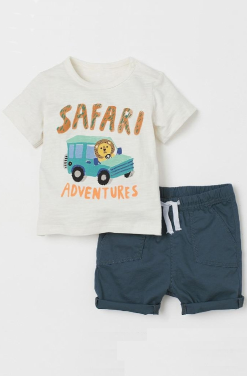 Children Summer Baby Boys Girls Clothes Cotton Children Set Car Applique T Shirt + Solid Color Shorts