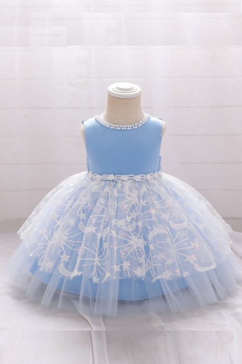 Beaded Lace Hollow Flowers First Birthday Dress For Baby Girl Kids Clothes Lace Baptism Tutu Bow Princess Baby Dresses Vestido