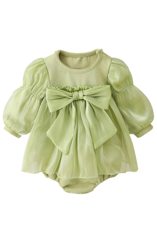 Spring and Autumn Children Clothing Newborn Baby Clothes Baby Girl One-Pieces Green Bow Kids Triangle Romper Infant Bodysuits