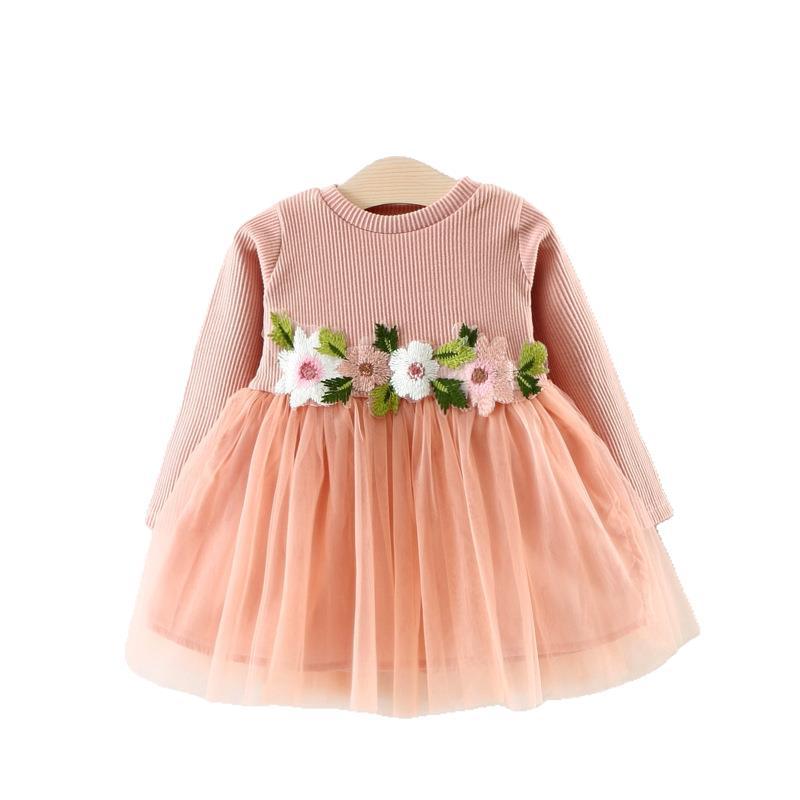 Baby Girls Cute Children Wedding Dress Fantasy Princess Lace Dress Long Sleeve With Flower First Birthday Dress For Girl Baby