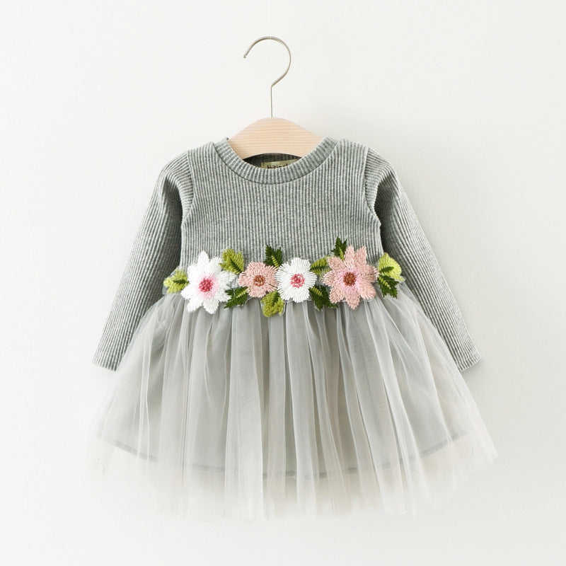 Baby Girls Cute Children Wedding Dress Fantasy Princess Lace Dress Long Sleeve With Flower First Birthday Dress For Girl Baby