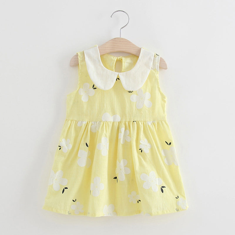 Baby Girl Sleeveless Flower Print Cotton and Linen floral Dress Baby Girl Spring Summer Party and Usual dresses