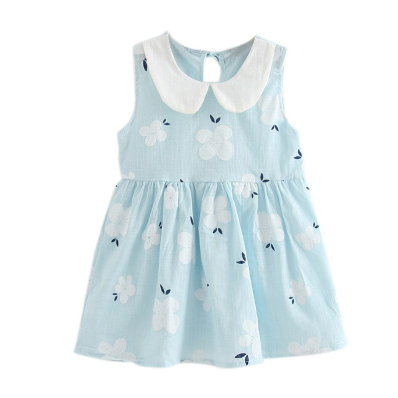 Baby Girl Sleeveless Flower Print Cotton and Linen floral Dress Baby Girl Spring Summer Party and Usual dresses