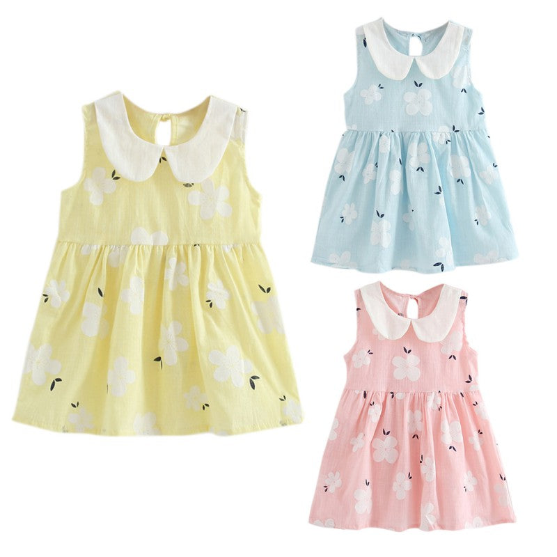 Baby Girl Sleeveless Flower Print Cotton and Linen floral Dress Baby Girl Spring Summer Party and Usual dresses