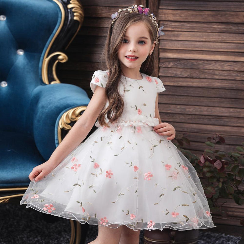 Children's dress bride's flower girl dress baby short-sleeved floral princess