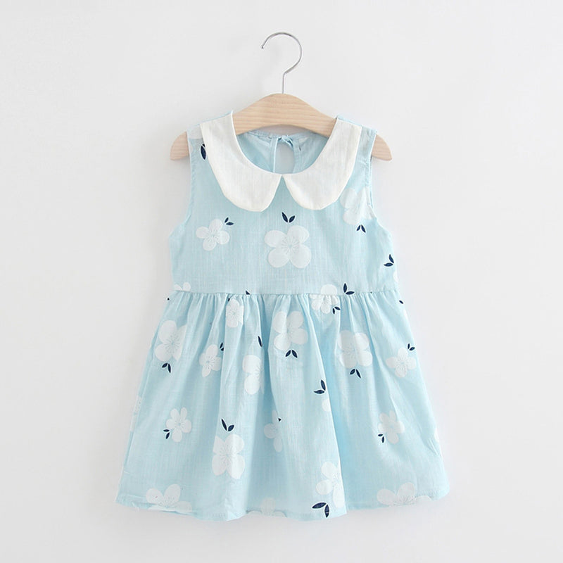 Baby Girl Sleeveless Flower Print Cotton and Linen floral Dress Baby Girl Spring Summer Party and Usual dresses