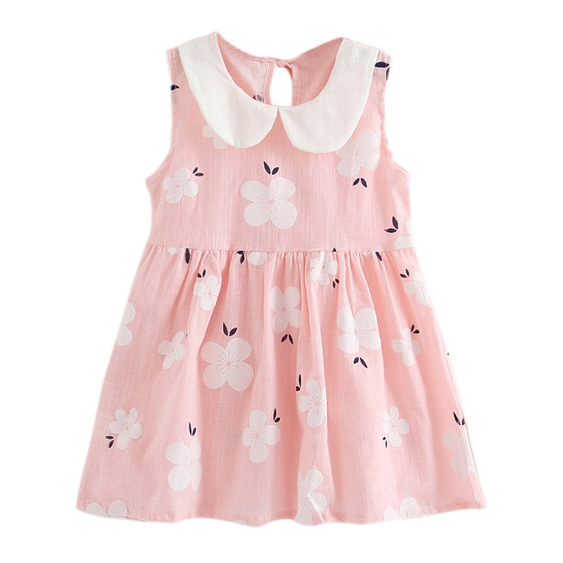 Baby Girl Sleeveless Flower Print Cotton and Linen floral Dress Baby Girl Spring Summer Party and Usual dresses