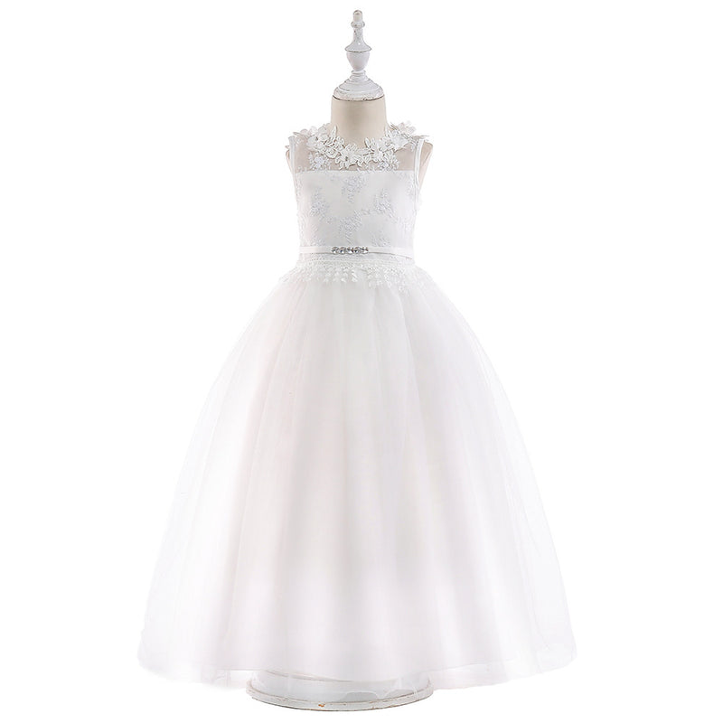 Children Girls Party Dress Princess Wedding Dress Bridesmaid Girl Baby Kid White Pink Summer Sleeveless Clothes Hollow Patchwork